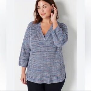 J JILL Womens Sweater Pullover V-Neck Blue Jasper Drop Shoulder Cotton Boho M